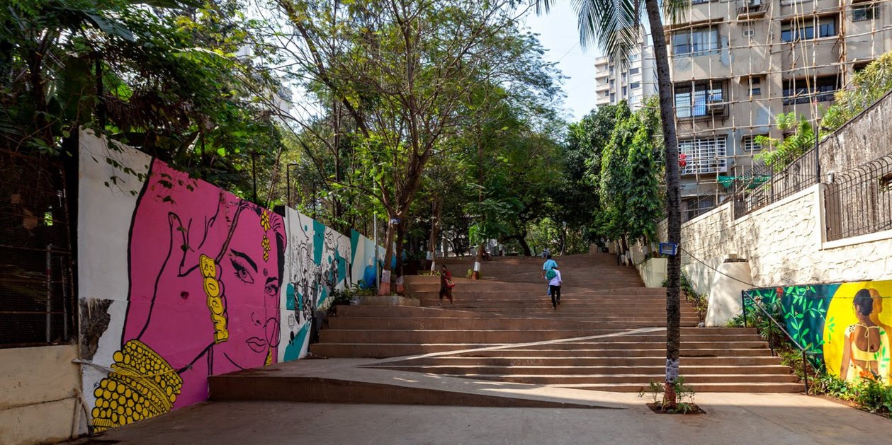 The Steps in 2019: wide new steps and landings rising between trees
